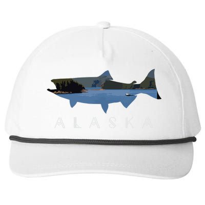 Alaskan King Salmon With Fishing Boat Saltwater Fishermen Snapback Five-Panel Rope Hat