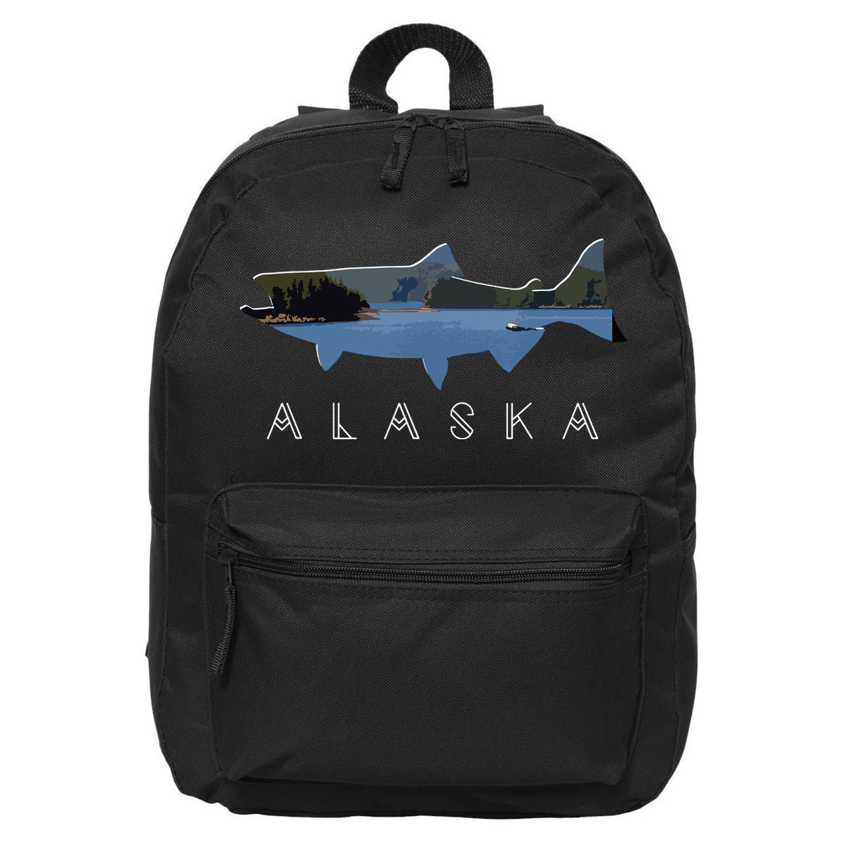 Alaskan King Salmon With Fishing Boat Saltwater Fishermen 16 in Basic Backpack