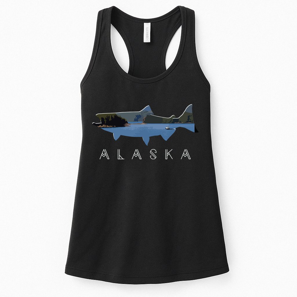 Alaskan King Salmon With Fishing Boat Saltwater Fishermen Womens Tank Top