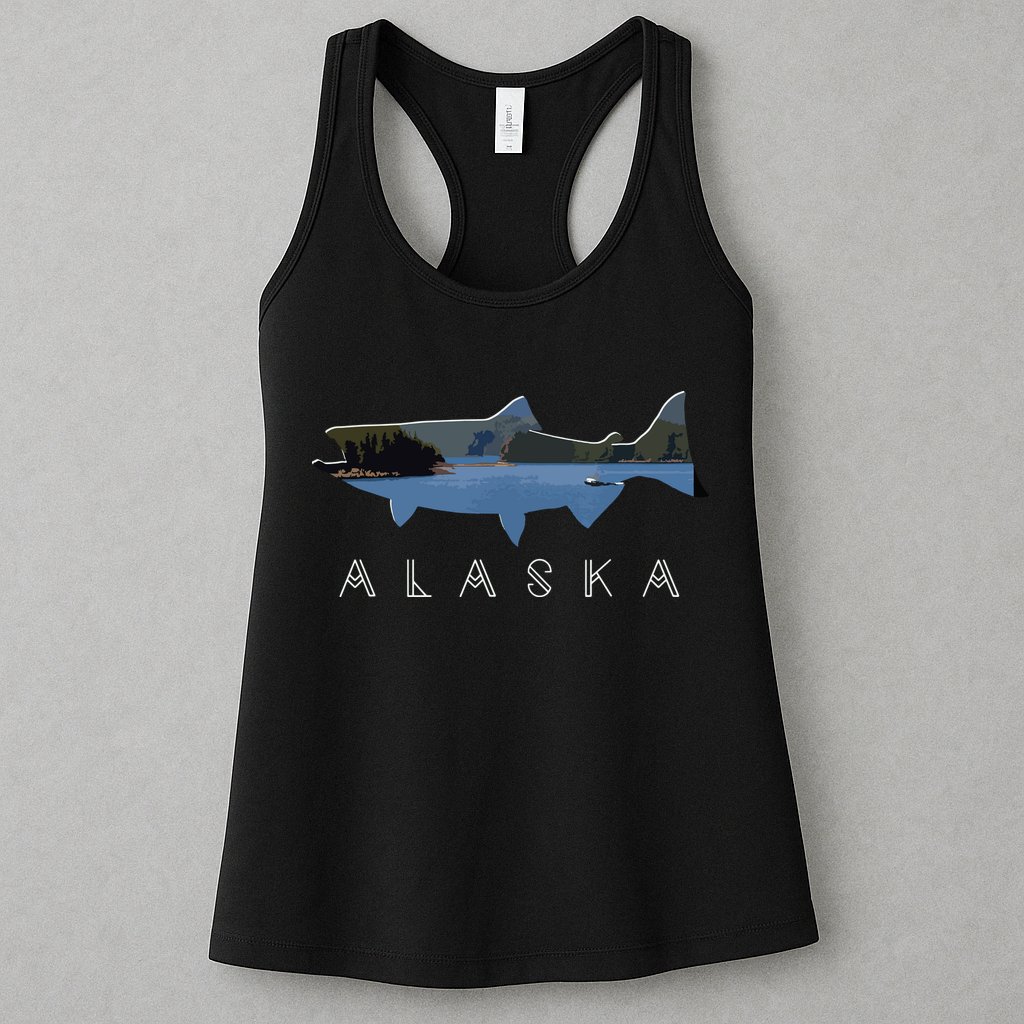 Alaskan King Salmon With Fishing Boat Saltwater Fishermen Womens Tank Top