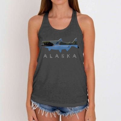 Alaskan King Salmon With Fishing Boat Saltwater Fishermen Women's Knotted Racerback Tank