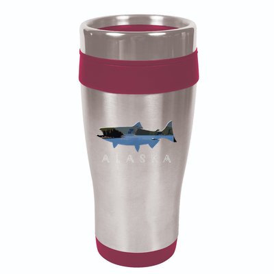 Alaskan King Salmon With Fishing Boat Saltwater Fishermen 16oz Travel Tumbler