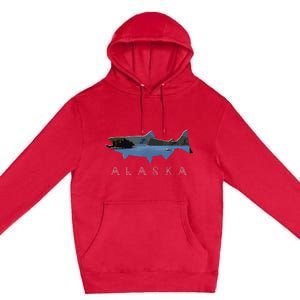 Alaskan King Salmon With Fishing Boat Saltwater Fishermen Premium Pullover Hoodie