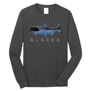 Alaskan King Salmon With Fishing Boat Saltwater Fishermen Long Sleeve Shirt