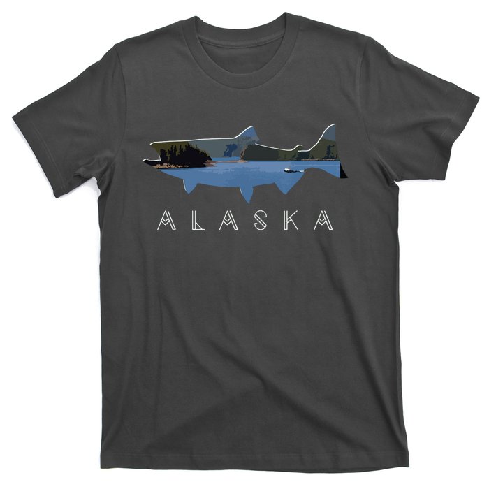 Alaskan King Salmon With Fishing Boat Saltwater Fishermen T-Shirt