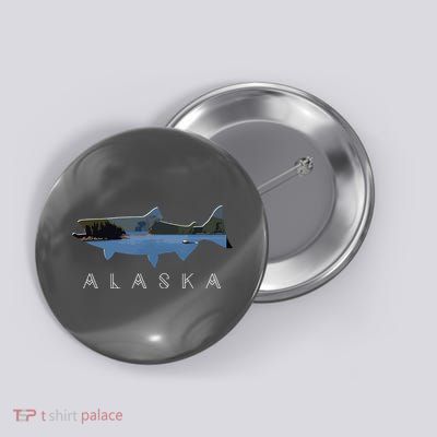 Alaskan King Salmon With Fishing Boat Saltwater Fishermen Button