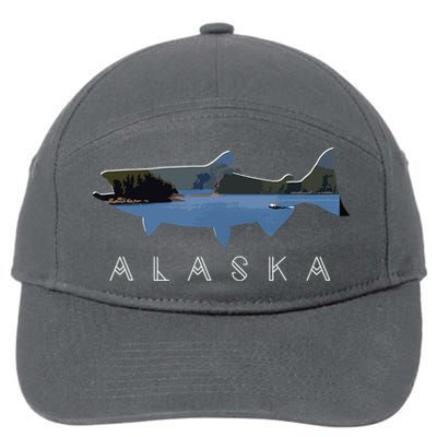 Alaskan King Salmon With Fishing Boat Saltwater Fishermen 7-Panel Snapback Hat