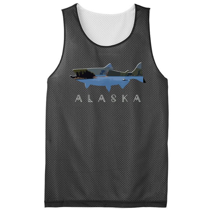 Alaskan King Salmon With Fishing Boat Saltwater Fishermen Mesh Reversible Basketball Jersey Tank