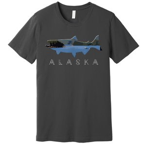 Alaskan King Salmon With Fishing Boat Saltwater Fishermen Premium T-Shirt