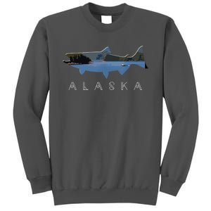 Alaskan King Salmon With Fishing Boat Saltwater Fishermen Tall Sweatshirt