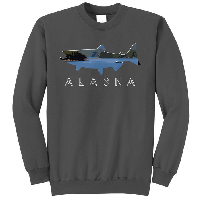 Alaskan King Salmon With Fishing Boat Saltwater Fishermen Tall Sweatshirt