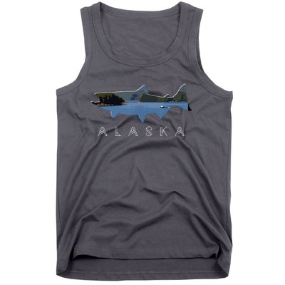 Alaskan King Salmon With Fishing Boat Saltwater Fishermen Tank Top