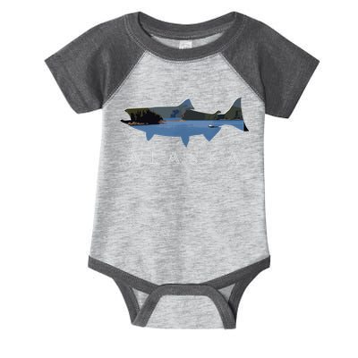 Alaskan King Salmon With Fishing Boat Saltwater Fishermen Infant Baby Jersey Bodysuit