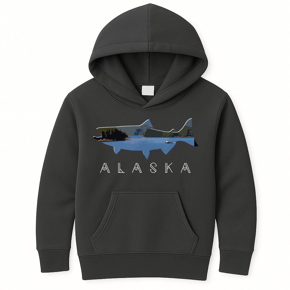 Alaskan King Salmon With Fishing Boat Saltwater Fishermen Kids Hoodie