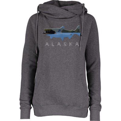 Alaskan King Salmon With Fishing Boat Saltwater Fishermen Womens Funnel Neck Pullover Hood