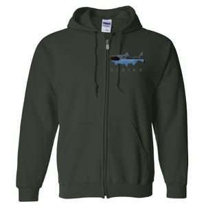 Alaskan King Salmon With Fishing Boat Saltwater Fishermen Full Zip Hoodie