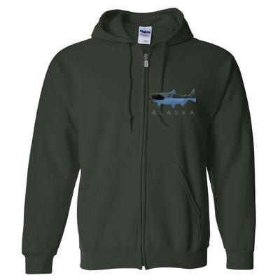 Alaskan King Salmon With Fishing Boat Saltwater Fishermen Full Zip Hoodie