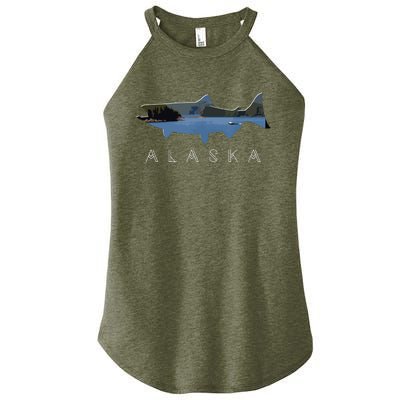 Alaskan King Salmon With Fishing Boat Saltwater Fishermen Women’s Perfect Tri Rocker Tank