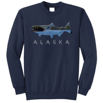 Alaskan King Salmon With Fishing Boat Saltwater Fishermen Sweatshirt