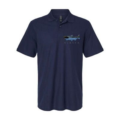 Alaskan King Salmon With Fishing Boat Saltwater Fishermen Softstyle Adult Sport Polo