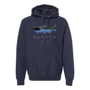 Alaskan King Salmon With Fishing Boat Saltwater Fishermen Premium Hoodie