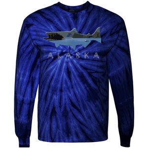 Alaskan King Salmon With Fishing Boat Saltwater Fishermen Tie-Dye Long Sleeve Shirt