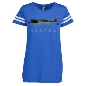 Alaskan King Salmon With Fishing Boat Saltwater Fishermen Enza Ladies Jersey Football T-Shirt