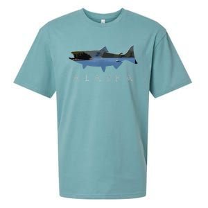 Alaskan King Salmon With Fishing Boat Saltwater Fishermen Sueded Cloud Jersey T-Shirt