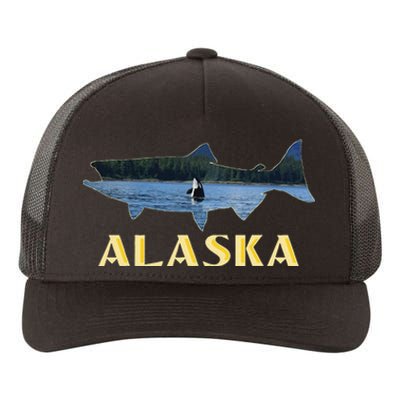 Alaska King Salmon Fishing Vacation Fisherman Orca Whale Yupoong Adult 5-Panel Trucker Hat