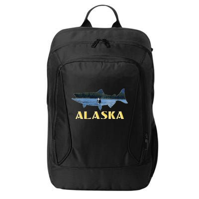 Alaska King Salmon Fishing Vacation Fisherman Orca Whale City Backpack