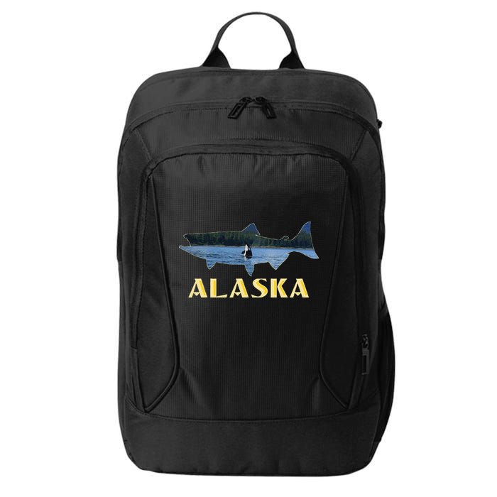 Alaska King Salmon Fishing Vacation Fisherman Orca Whale City Backpack