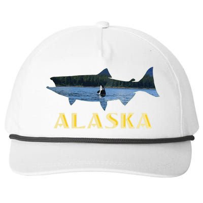 Alaska King Salmon Fishing Vacation Fisherman Orca Whale Snapback Five-Panel Rope Hat