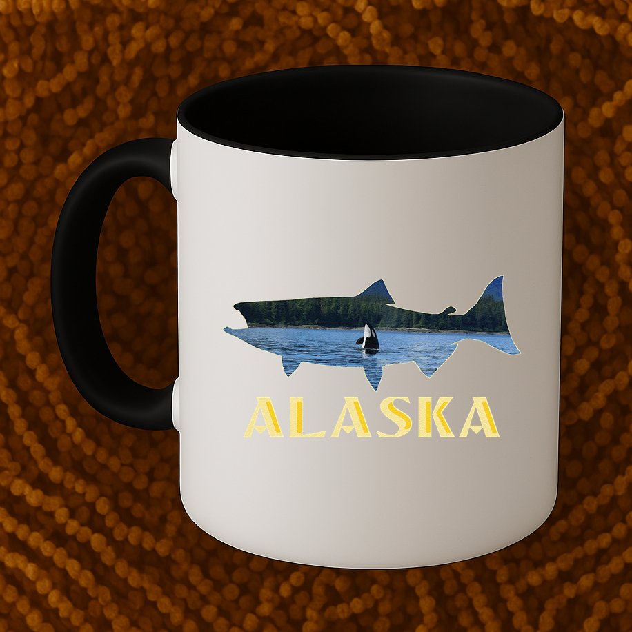 Alaska King Salmon Fishing Vacation Fisherman Orca Whale Mug