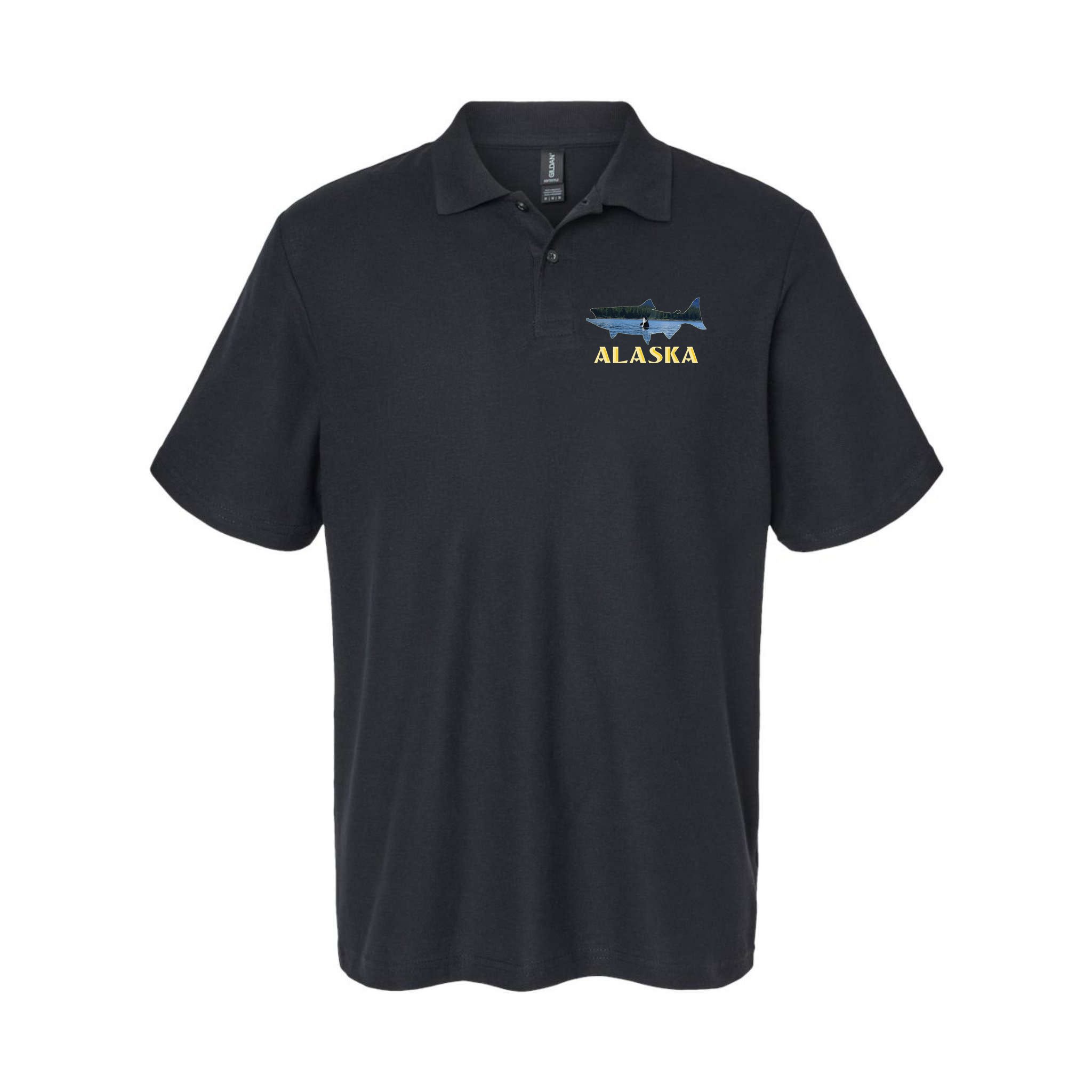 Alaska King Salmon Fishing Vacation Fisherman Orca Whale Polo