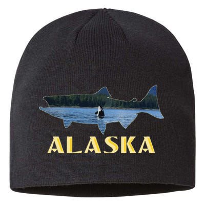 Alaska King Salmon Fishing Vacation Fisherman Orca Whale Sustainable Beanie