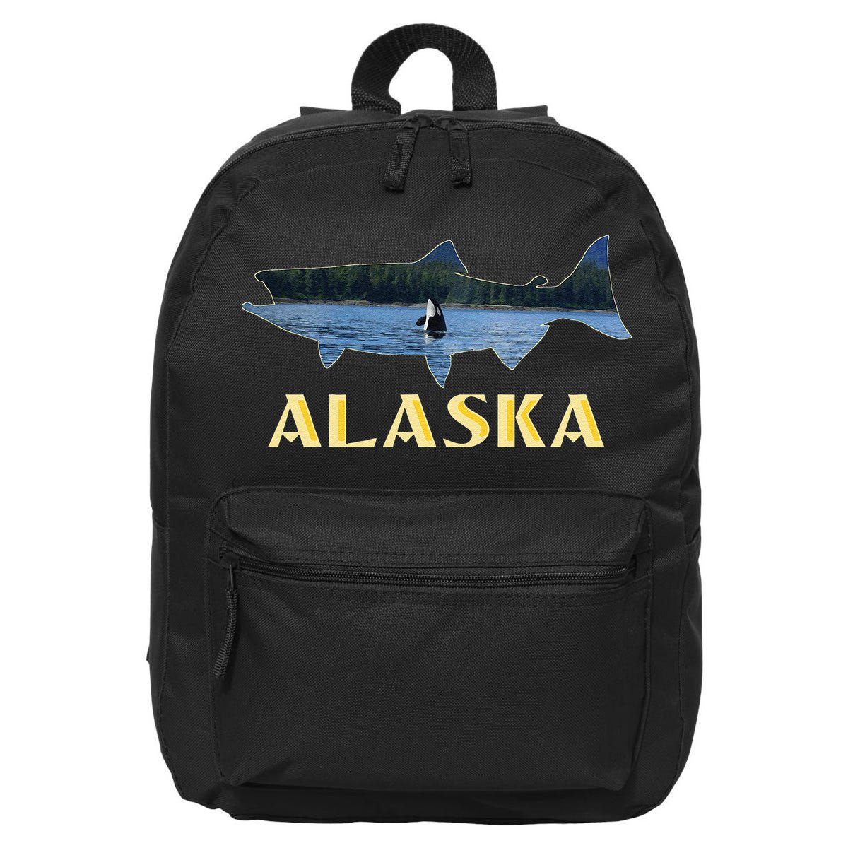 Alaska King Salmon Fishing Vacation Fisherman Orca Whale 16 in Basic Backpack