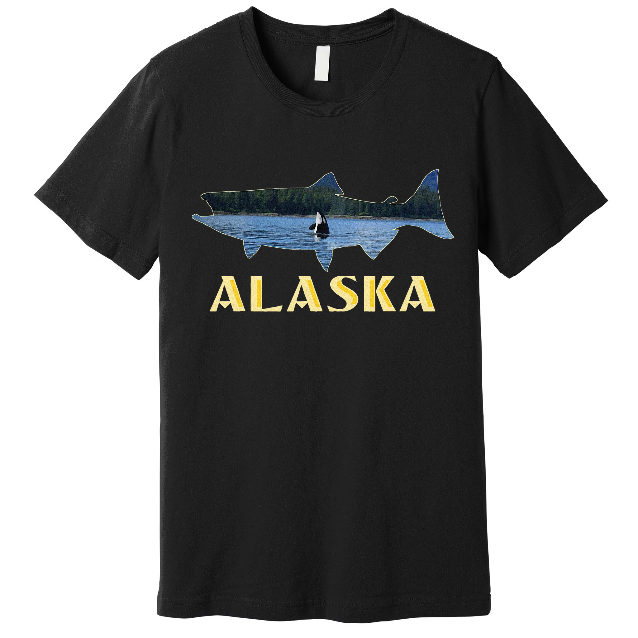 Alaska King Salmon Fishing Vacation Fisherman Orca Whale Premium T-Shirt