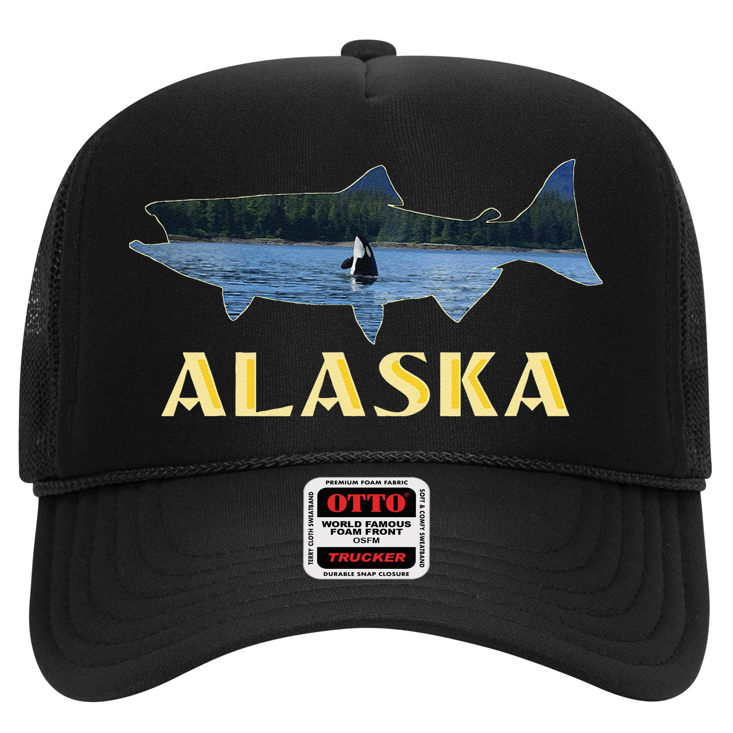Alaska King Salmon Fishing Vacation Fisherman Orca Whale Hat
