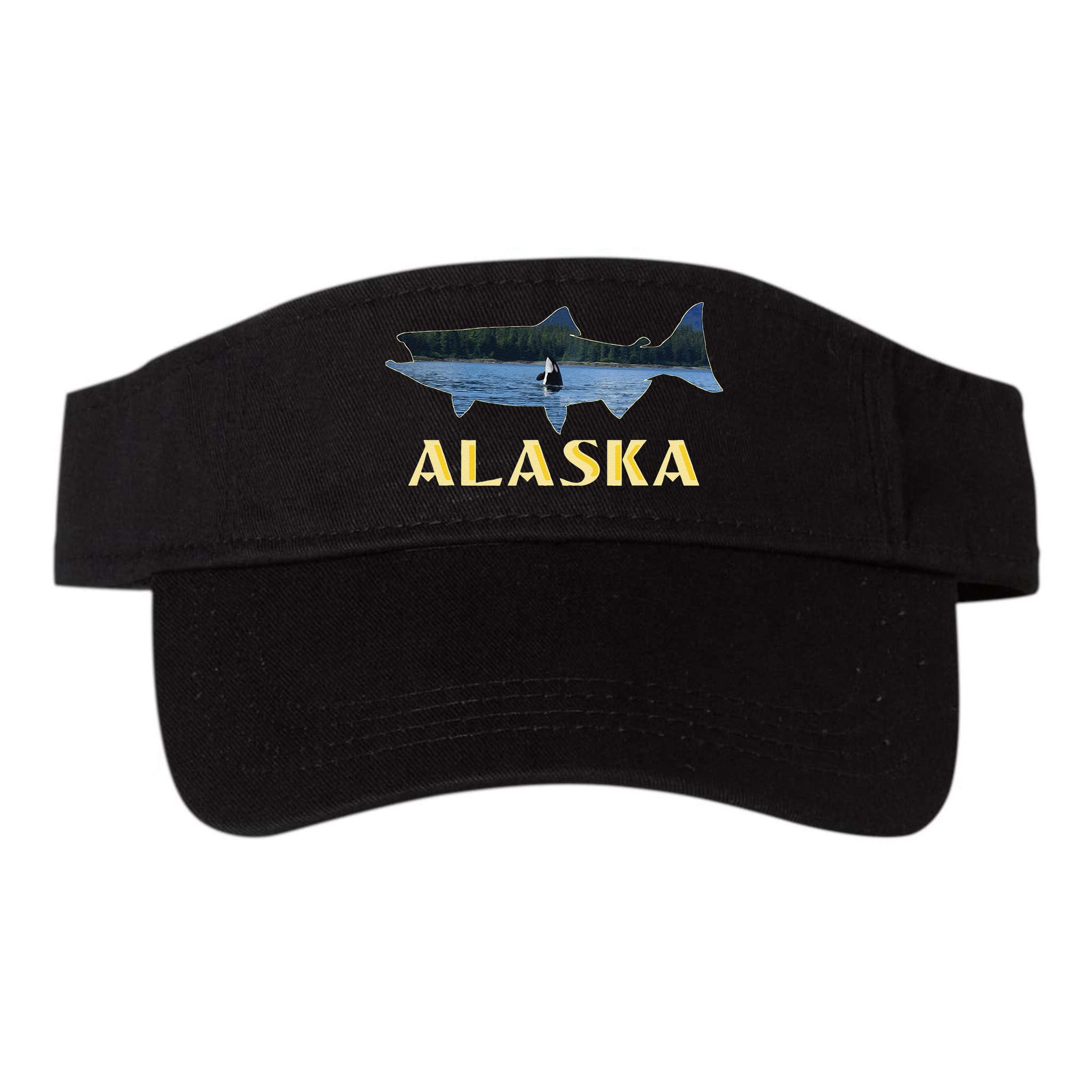 Alaska King Salmon Fishing Vacation Fisherman Orca Whale Visor