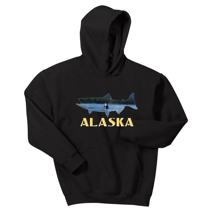 Alaska King Salmon Fishing Vacation Fisherman Orca Whale Kids Hoodie