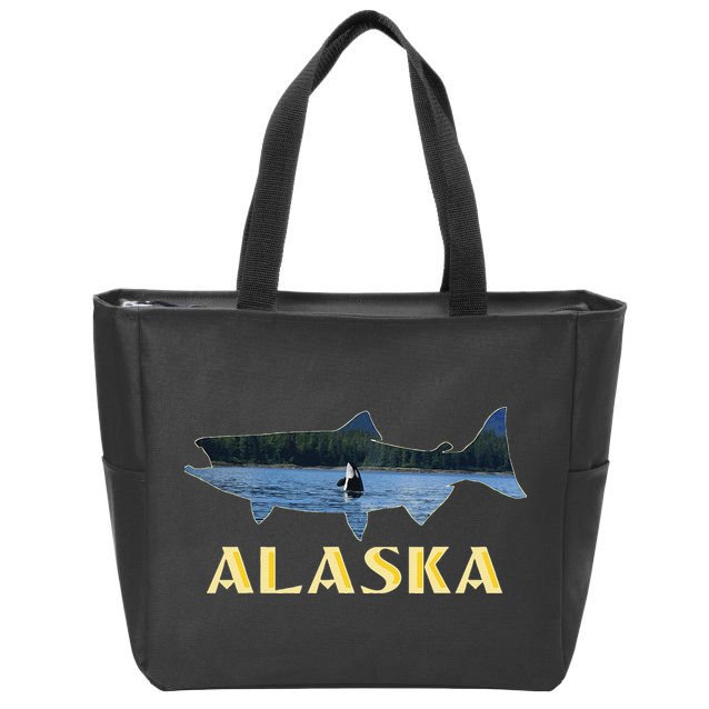 Alaska King Salmon Fishing Vacation Fisherman Orca Whale Zip Tote Bag