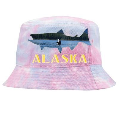 Alaska King Salmon Fishing Vacation Fisherman Orca Whale Tie-Dyed Bucket Hat