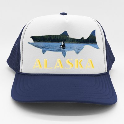 Alaska King Salmon Fishing Vacation Fisherman Orca Whale Trucker Hat