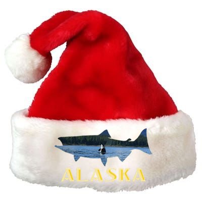 Alaska King Salmon Fishing Vacation Fisherman Orca Whale Premium Christmas Santa Hat