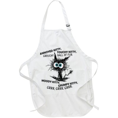 Annoyed Kitty Touchy Kitty Grouchy Ball Of Fur Moody Grumpy Full-Length Apron With Pockets