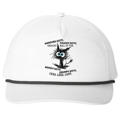 Annoyed Kitty Touchy Kitty Grouchy Ball Of Fur Moody Grumpy Snapback Five-Panel Rope Hat