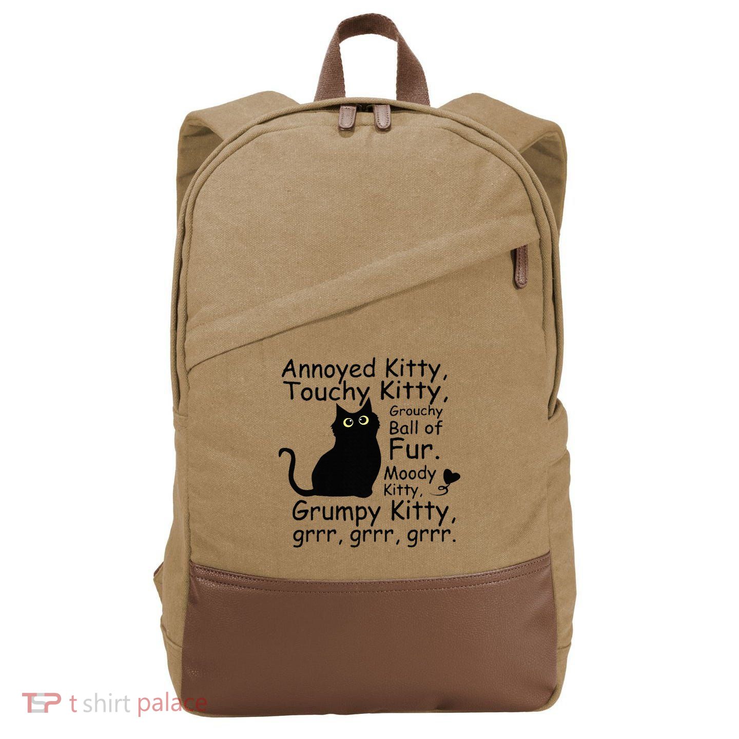 Annoyed Kitty Touchy Kitty Grouchy Ball Of Fur Black Cat Cotton Canvas Backpack