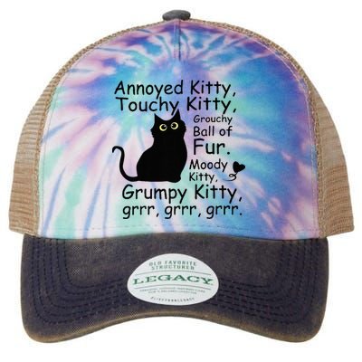 Annoyed Kitty Touchy Kitty Grouchy Ball Of Fur Black Cat Legacy Tie Dye Trucker Hat