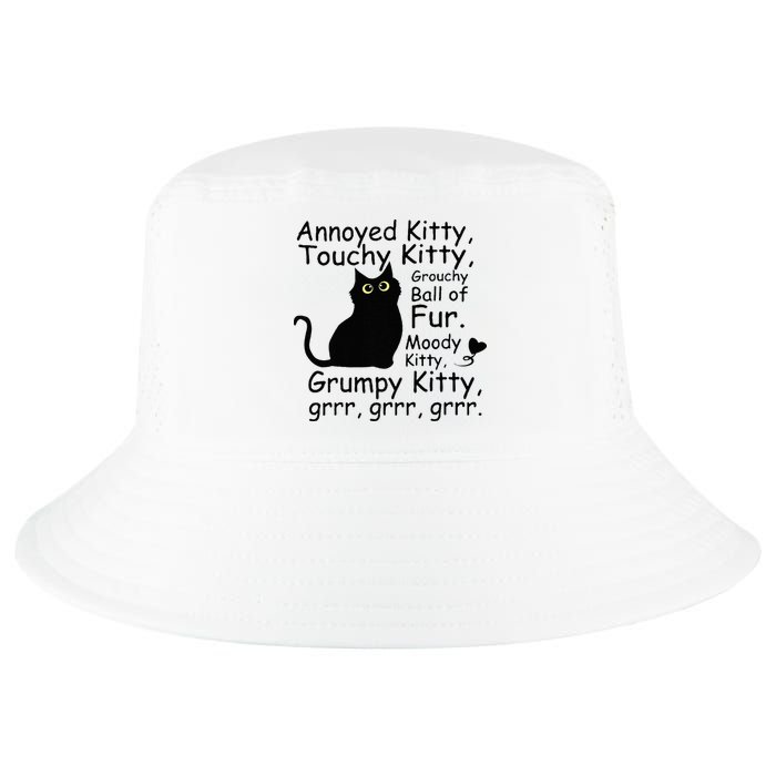 Annoyed Kitty Touchy Kitty Grouchy Ball Of Fur Black Cat Cool Comfort Performance Bucket Hat