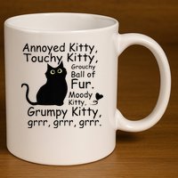 Annoyed Kitty Touchy Kitty Grouchy Ball Of Fur Black Cat 11oz C Handle Ceramic Mug